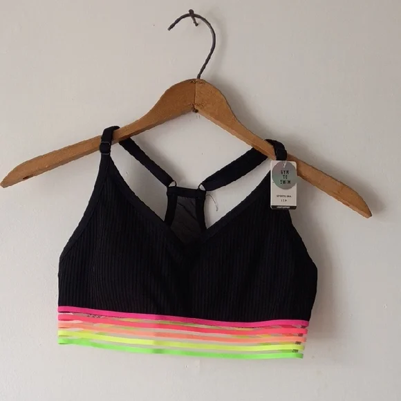 Victoria's Secret PINK black sports bra featuring a rainbow striped mesh small - Picture 1 of 4